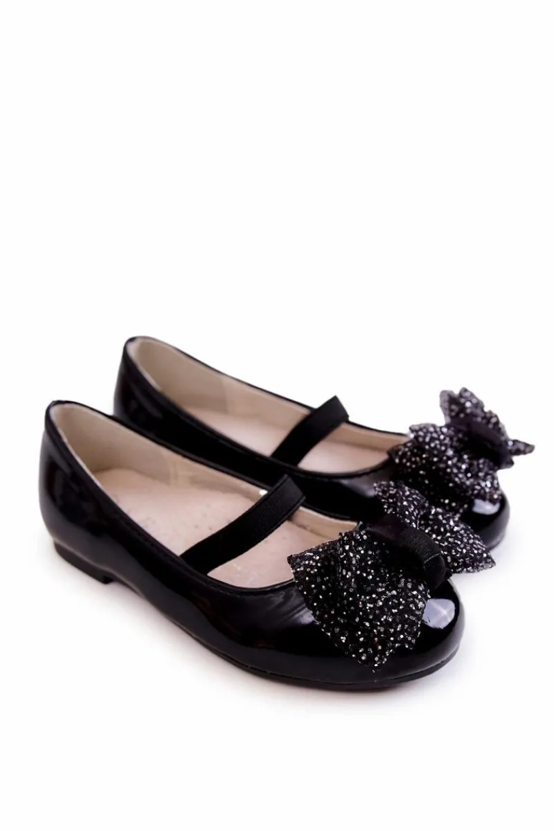 Balerinki Dziecięce>Damskie buty S.Barski Dziecięce Lakierowane Balerinki Z Kokardą Czarne Zolly Czarny