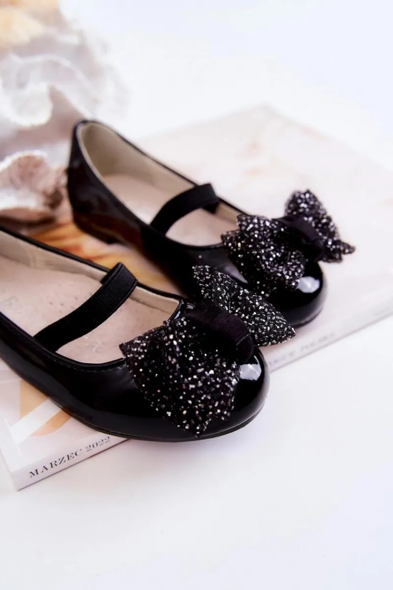 Balerinki Dziecięce>Damskie buty S.Barski Dziecięce Lakierowane Balerinki Z Kokardą Czarne Zolly Czarny