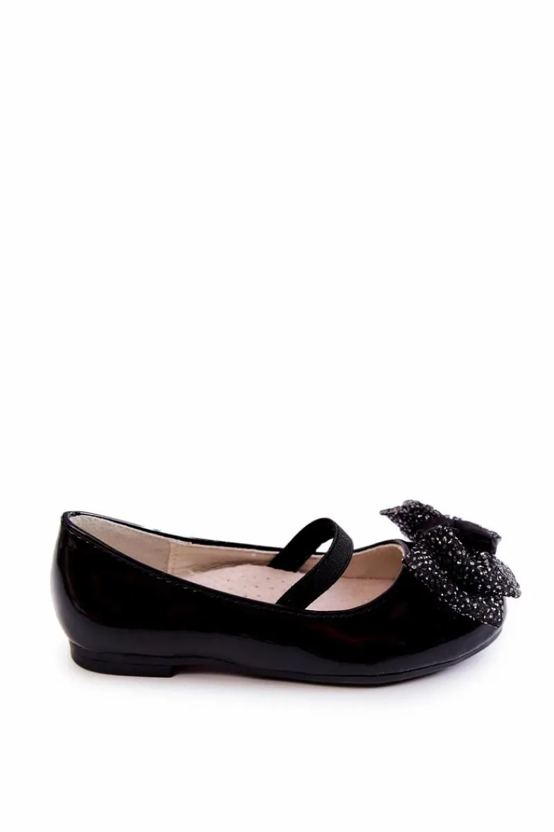 Balerinki Dziecięce>Damskie buty S.Barski Dziecięce Lakierowane Balerinki Z Kokardą Czarne Zolly Czarny
