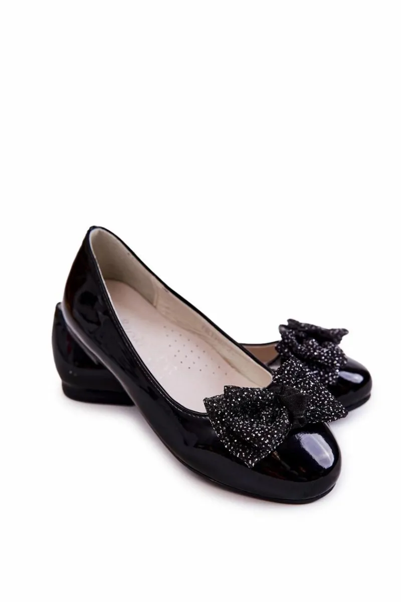 Balerinki Dziecięce>Damskie buty S.Barski Dziecięce Lakierowane Balerinki Z Kokardą Czarne Zolly Czarny