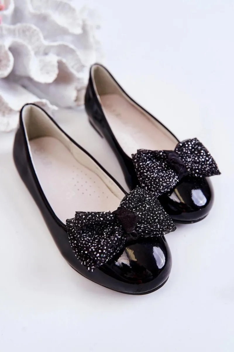 Balerinki Dziecięce>Damskie buty S.Barski Dziecięce Lakierowane Balerinki Z Kokardą Czarne Zolly Czarny