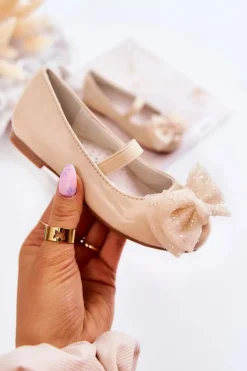 Balerinki Dziecięce>Damskie buty S.Barski Dziecięce Lakierowane Balerinki Z Kokardą Beżowe Zolly