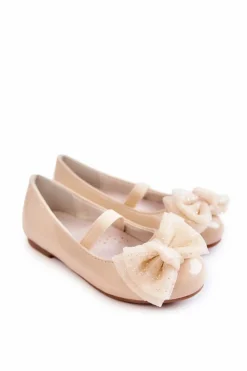Balerinki Dziecięce></noscript>Damskie buty S.Barski Dziecięce Lakierowane Balerinki Z Kokardą Beżowe Zolly