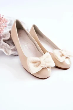 Balerinki Dziecięce></noscript>Damskie buty S.Barski Dziecięce Lakierowane Balerinki Z Kokardą Beżowe Zolly