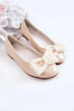 Balerinki Dziecięce></noscript>Damskie buty S.Barski Dziecięce Lakierowane Balerinki Z Kokardą Beżowe Zolly