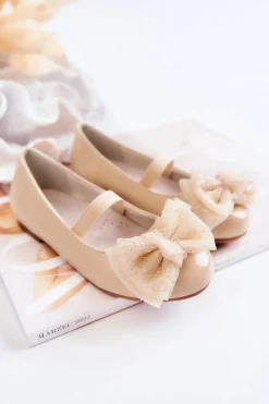Balerinki Dziecięce></noscript>Damskie buty S.Barski Dziecięce Lakierowane Balerinki Z Kokardą Beżowe Zolly