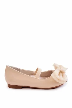 Balerinki Dziecięce></noscript>Damskie buty S.Barski Dziecięce Lakierowane Balerinki Z Kokardą Beżowe Zolly
