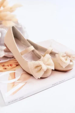 Balerinki Dziecięce></noscript>Damskie buty S.Barski Dziecięce Lakierowane Balerinki Z Kokardą Beżowe Zolly