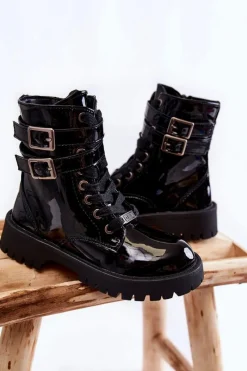 Discount Big Star Shoes Dziecięce Lakierowane Botki Big Star KK374131 Czarne