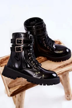 Discount Big Star Shoes Dziecięce Lakierowane Botki Big Star KK374131 Czarne