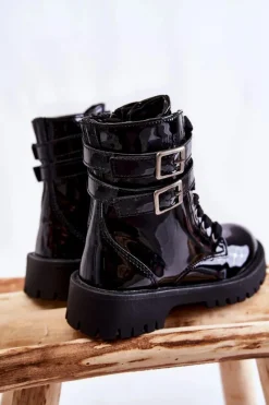 Discount Big Star Shoes Dziecięce Lakierowane Botki Big Star KK374131 Czarne