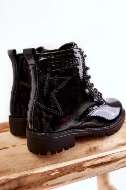 New Big Star Shoes Dziecięce Lakierowane Ocieplane Botki Big Star II374045 Czarne