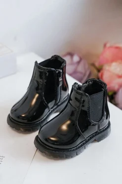 Discount Dziecięce Lakierowane Ocieplane Botki Czarne Porky Dzieci Dziewczęce