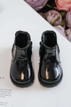 Discount Dziecięce Lakierowane Ocieplane Botki Czarne Porky Dzieci Dziewczęce