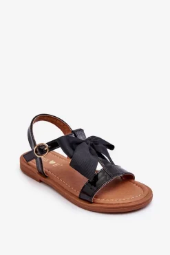 Outlet Evento Dziecięce Lakierowane Sandałki Z Kokardą Czarne Netina