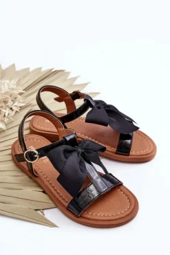 Outlet Evento Dziecięce Lakierowane Sandałki Z Kokardą Czarne Netina