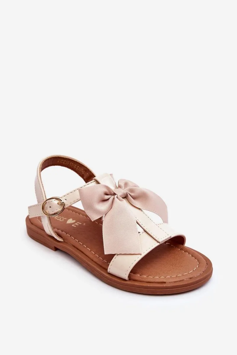 Sale Dziecięce Lakierowane Sandałki Z Kokardą Beżowe Netina Dzieci Dziewczęce