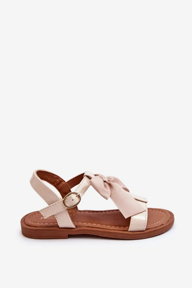 Sale Dziecięce Lakierowane Sandałki Z Kokardą Beżowe Netina Dzieci Dziewczęce