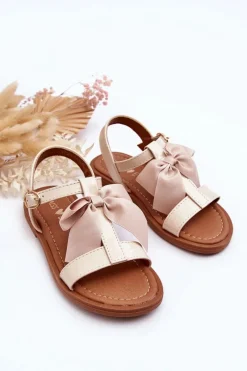 Sale Dziecięce Lakierowane Sandałki Z Kokardą Beżowe Netina Dzieci Dziewczęce