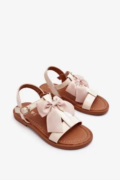 Sale Dziecięce Lakierowane Sandałki Z Kokardą Beżowe Netina Dzieci Dziewczęce