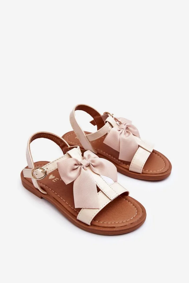 Sale Dziecięce Lakierowane Sandałki Z Kokardą Beżowe Netina Dzieci Dziewczęce