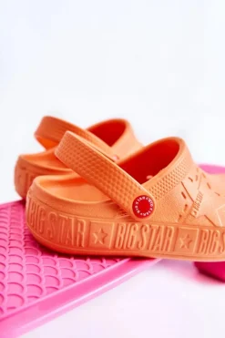 Discount Dziecięce Lekkie Klapki Kroksy Big Star II375008 Pomarańczowe Dzieci Chłopięce|Dziewczęce