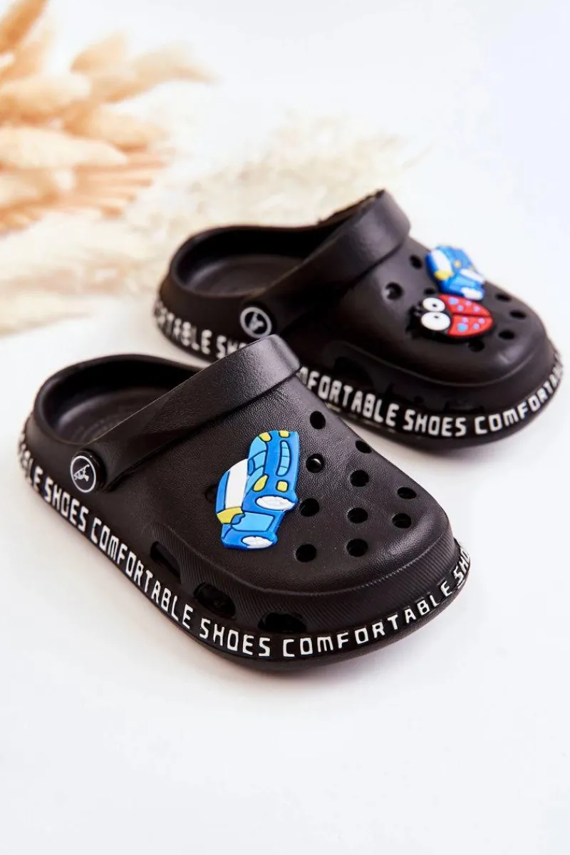 Best Dziecięce Lekkie Klapki Kroksy Z Ozdobą Czarne Bertis Dzieci Chłopięce|Dziewczęce