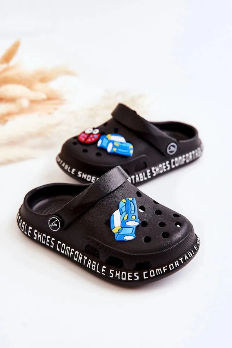 Best Dziecięce Lekkie Klapki Kroksy Z Ozdobą Czarne Bertis Dzieci Chłopięce|Dziewczęce