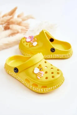 New Boto Dziecięce Lekkie Klapki Kroksy Z Ozdobą Żółte Bertis