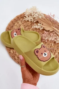 Chłopięce|Dziewczęce>Boto Dziecięce Lekkie Klapki Z Misiem Zielone Lindeheta