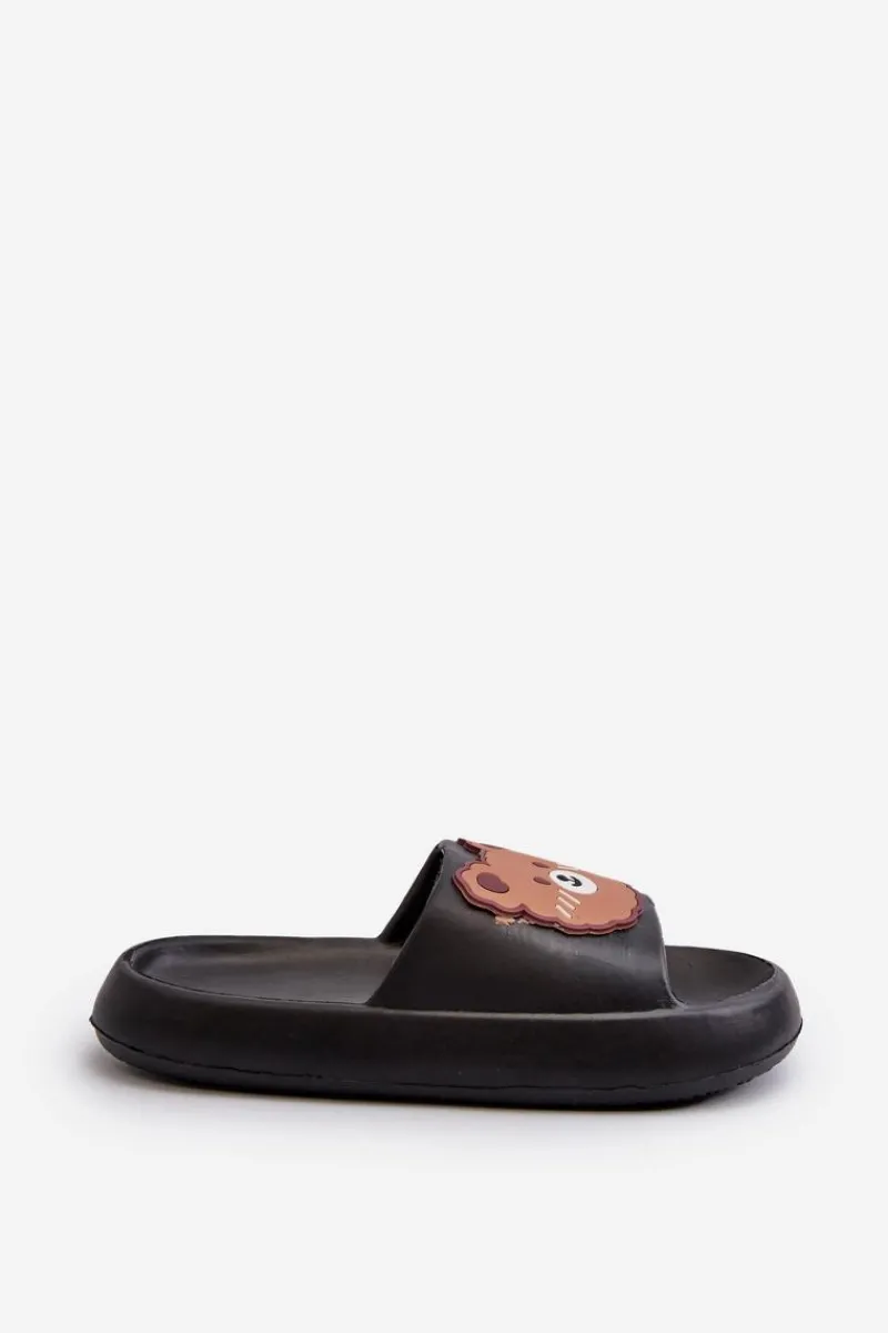 Clearance Dziecięce Lekkie Klapki Z Misiem Czarne Lindeheta Dzieci Chłopięce|Dziewczęce