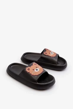 Clearance Dziecięce Lekkie Klapki Z Misiem Czarne Lindeheta Dzieci Chłopięce|Dziewczęce