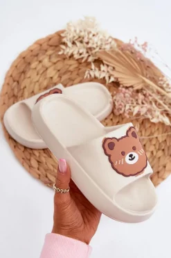 Clearance Boto Dziecięce Lekkie Klapki Z Misiem Białe Lindeheta