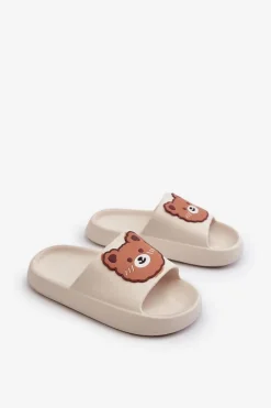 Clearance Boto Dziecięce Lekkie Klapki Z Misiem Białe Lindeheta