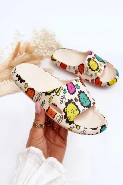 New Dziecięce Lekkie Piankowe Klapki Motyw Lwa Beżowe Esther Dzieci Chłopięce|Dziewczęce