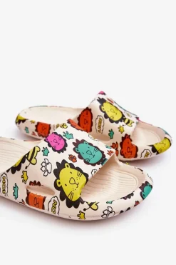 New Dziecięce Lekkie Piankowe Klapki Motyw Lwa Beżowe Esther Dzieci Chłopięce|Dziewczęce