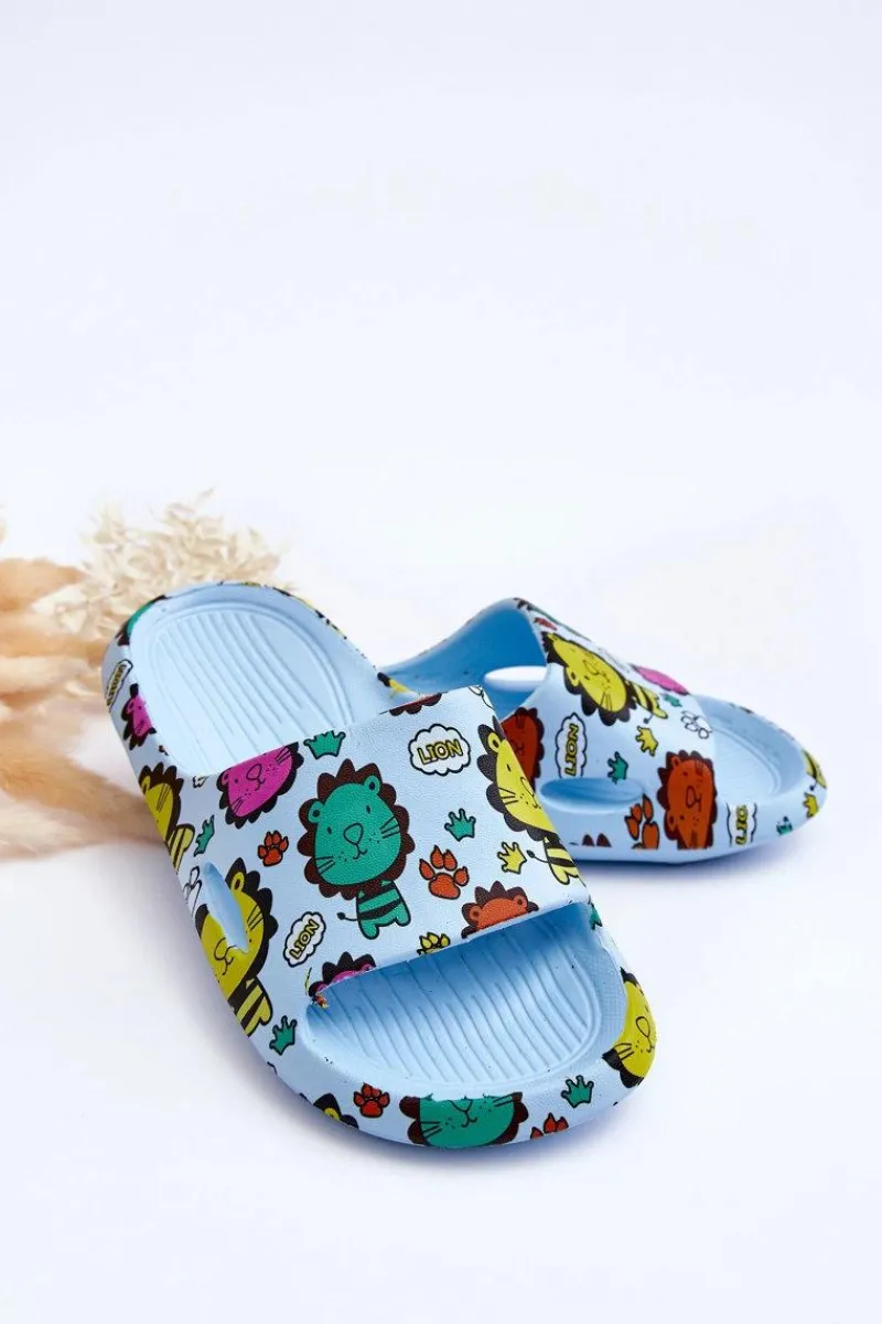 Chłopięce|Dziewczęce>Boto Dziecięce Lekkie Piankowe Klapki Motyw Lwa Niebieskie Esther