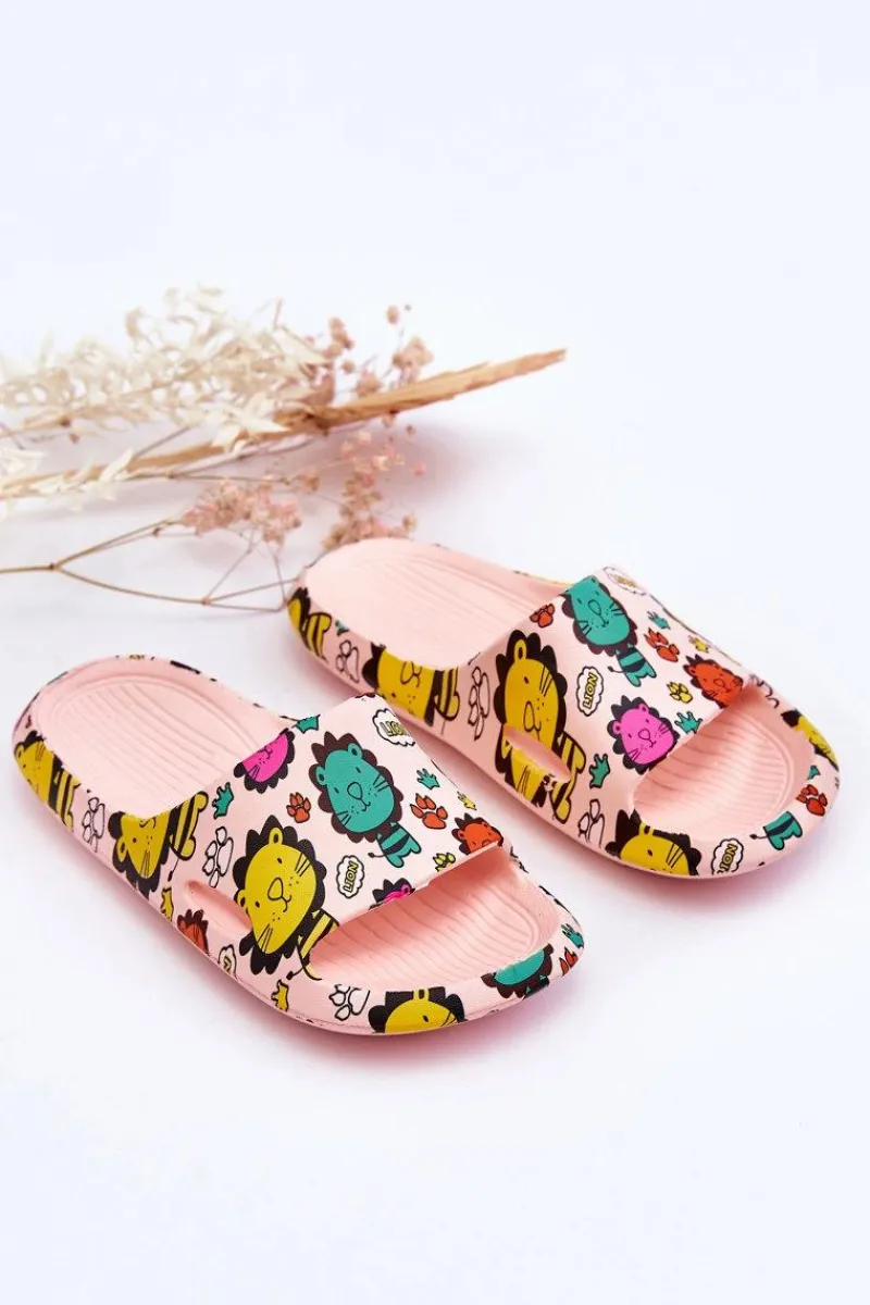 Chłopięce|Dziewczęce>Boto Dziecięce Lekkie Piankowe Klapki Motyw Lwa Różowe Esther
