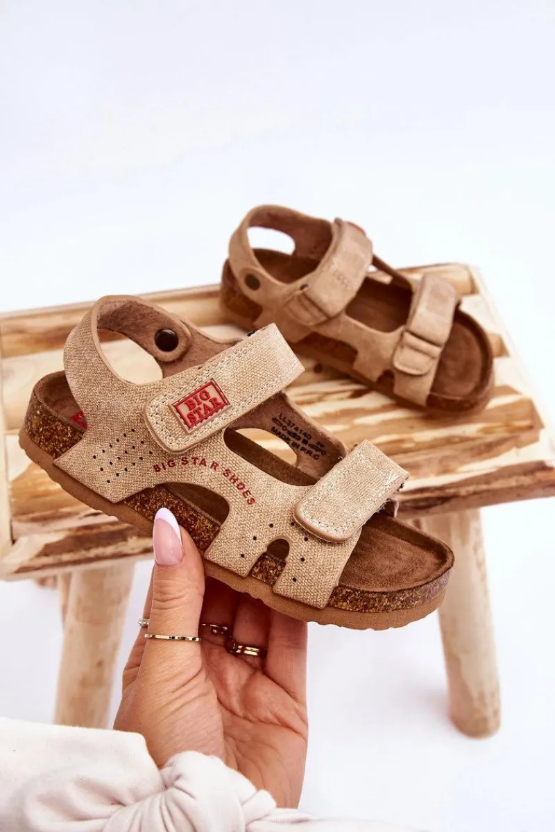 Outlet Big Star Shoes Dziecięce Lekkie Sandałki Na Rzepy Big Star LL374140 Beżowe