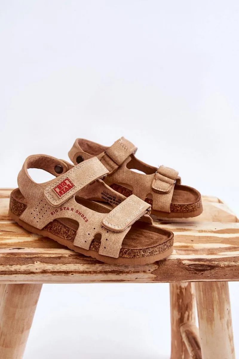 Outlet Big Star Shoes Dziecięce Lekkie Sandałki Na Rzepy Big Star LL374140 Beżowe