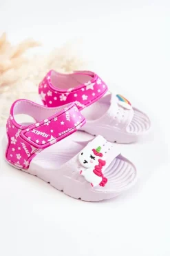 Dziewczęce>Boto Dziecięce Lekkie Sandały Z Ozdobami Biało-Różowe Trusty