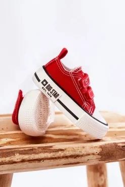 Clearance Dziecięce Materiałowe Trampki Na Rzep BIG STAR KK374076 Czerwone Dzieci Chłopięce|Dziewczęce