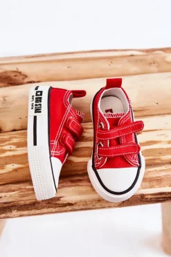 Clearance Dziecięce Materiałowe Trampki Na Rzep BIG STAR KK374076 Czerwone Dzieci Chłopięce|Dziewczęce