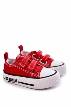 Clearance Dziecięce Materiałowe Trampki Na Rzep BIG STAR KK374076 Czerwone Dzieci Chłopięce|Dziewczęce