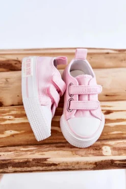 Chłopięce|Dziewczęce>Big Star Shoes Dziecięce Materiałowe Trampki Na Rzep BIG STAR KK374077 Różowe Różowy