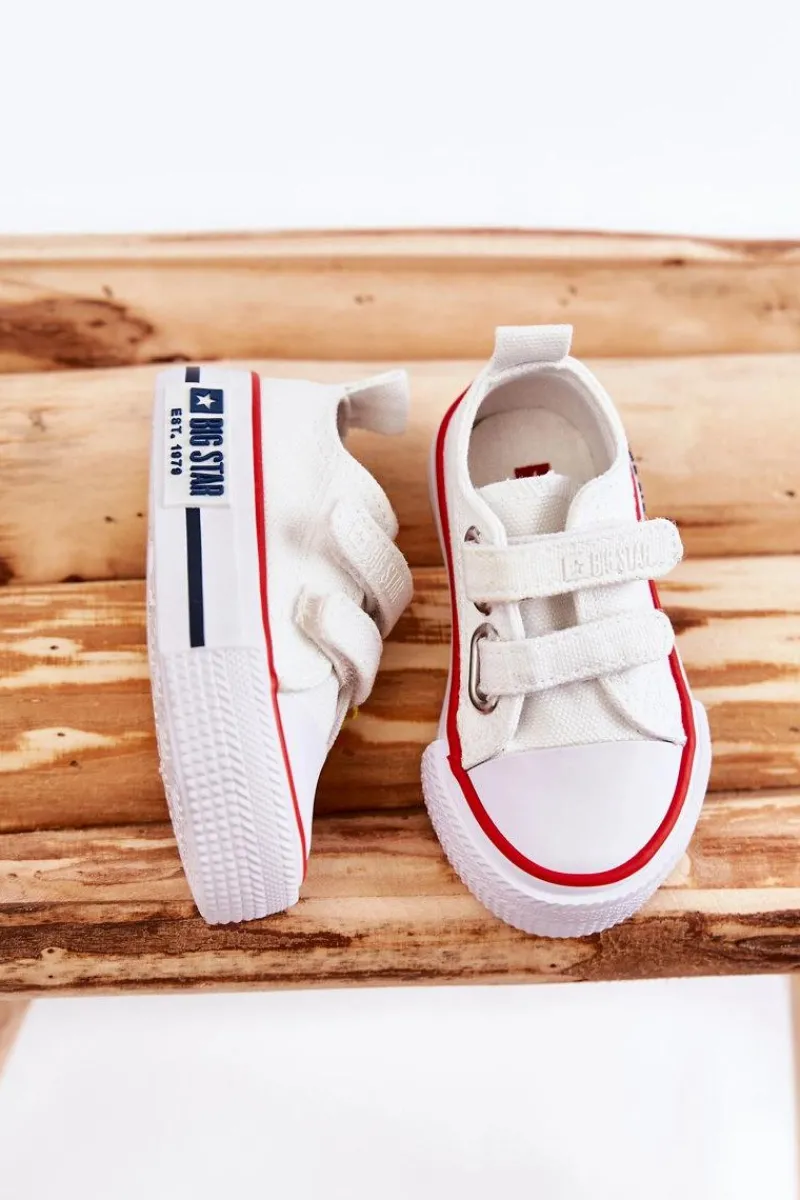 Clearance Big Star Shoes Dziecięce Materiałowe Trampki Na Rzep BIG STAR KK374079 Białe Biały