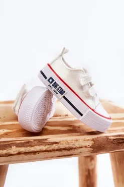 Clearance Big Star Shoes Dziecięce Materiałowe Trampki Na Rzep BIG STAR KK374079 Białe Biały
