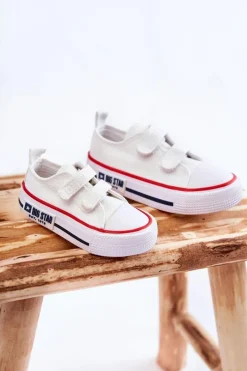 Clearance Big Star Shoes Dziecięce Materiałowe Trampki Na Rzep BIG STAR KK374079 Białe Biały
