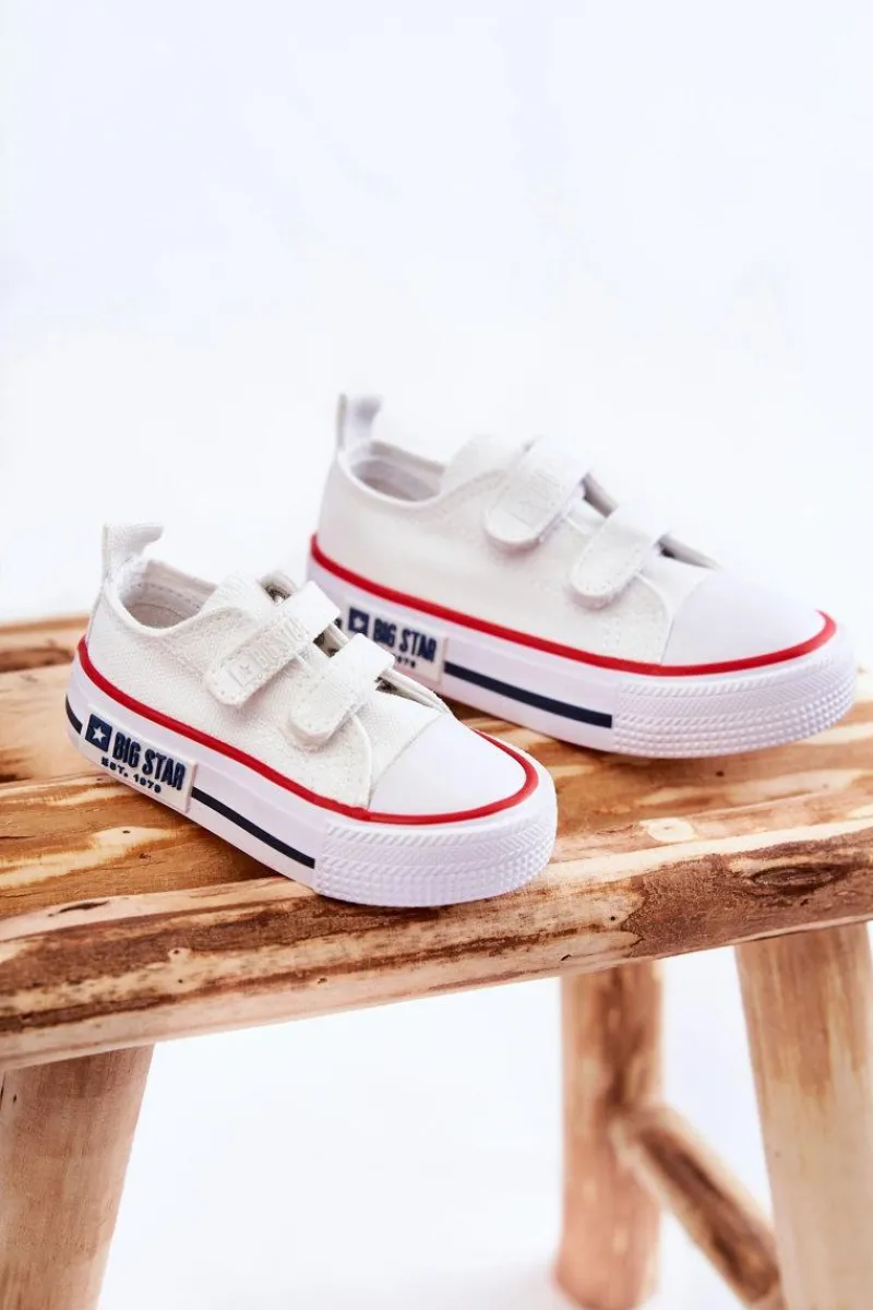 Clearance Big Star Shoes Dziecięce Materiałowe Trampki Na Rzep BIG STAR KK374079 Białe Biały