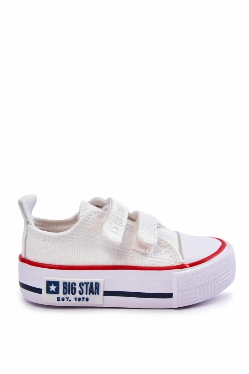 Clearance Big Star Shoes Dziecięce Materiałowe Trampki Na Rzep BIG STAR KK374079 Białe Biały
